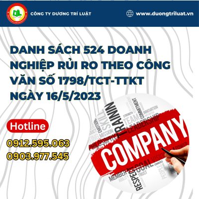 DANH SÁCH 524 DN RỦI RO THEO CÔNG VĂN SỐ 1798/TCT-TTKT NGÀY 16/5/2023 1